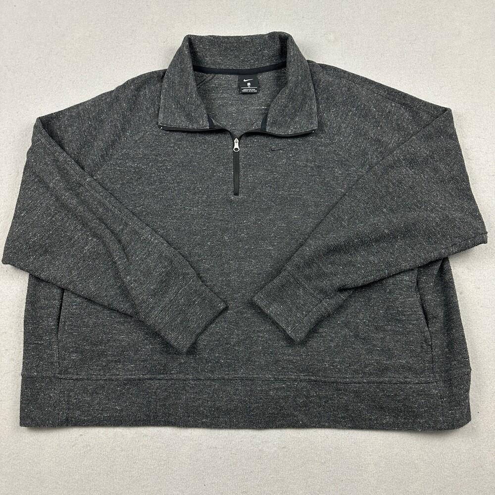 Nike Sweater Women 2X Gray Heather 1/4 Zip Fleece Pullover Sweatshirt Pockets